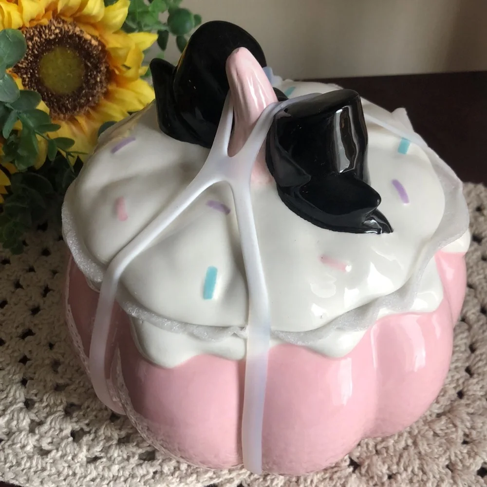 Pink Ceramic Jack-O’-Lantern Candy Cookie Jar